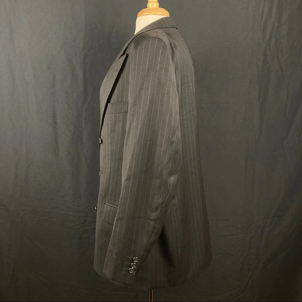Vintage YSL Men's Black Pinstripe Double-Breasted Blazer